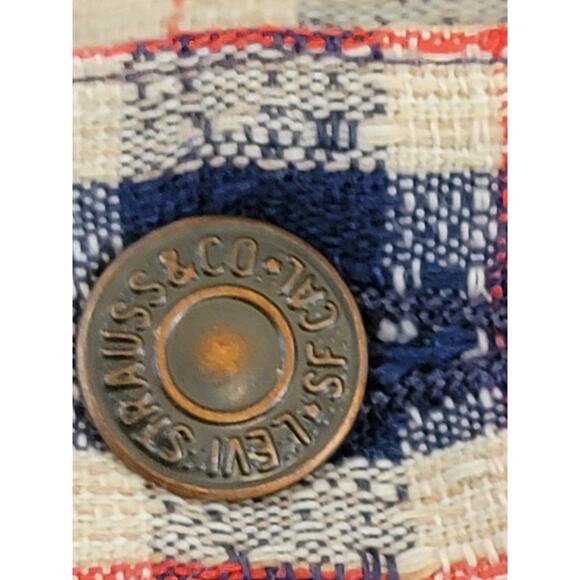 1960s Vintage Levi’s Gentleman Jeans Size 38 Navy Cream Red Plaid - Picture 7 of 8